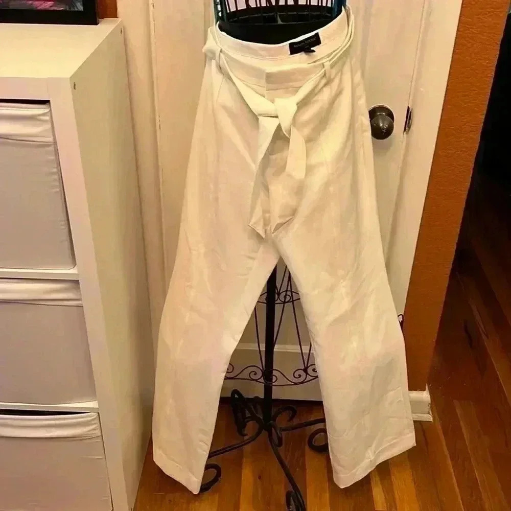 High-Waist Tie Front Wide-Leg Pants - White